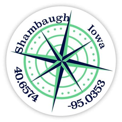 Shambaugh Iowa 2-Inch Vinyl Decal Sticker Latitude Longitude Compass Design