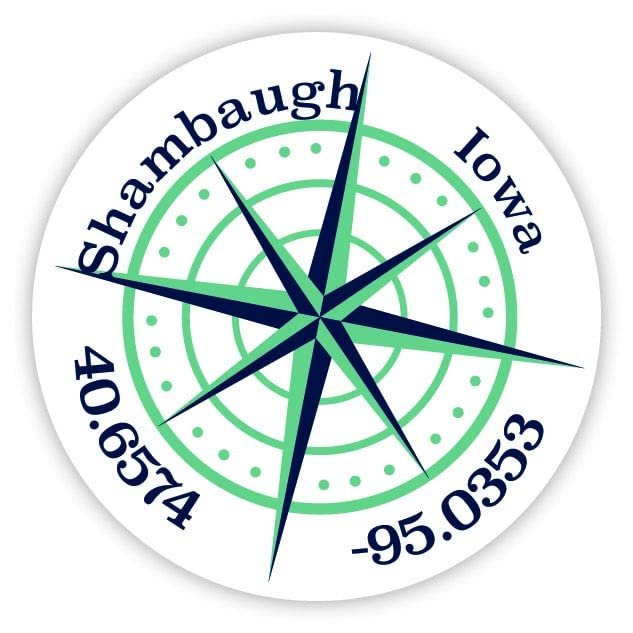 Shambaugh Iowa 2-Inch Vinyl Decal Sticker Latitude Longitude Compass Design