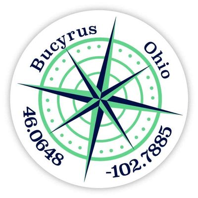 Bucyrus Ohio 2-Inch Vinyl Decal Sticker Latitude Longitude Compass Design