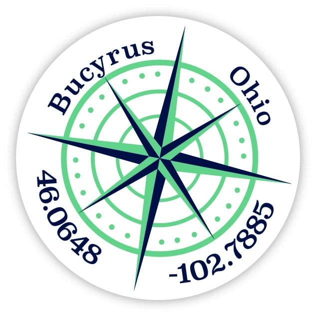Bucyrus Ohio 2-Inch Vinyl Decal Sticker Latitude Longitude Compass Design