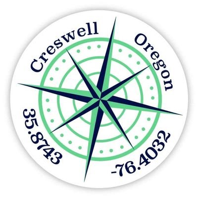 Creswell Oregon 2-Inch Vinyl Decal Sticker Latitude Longitude Compass Design