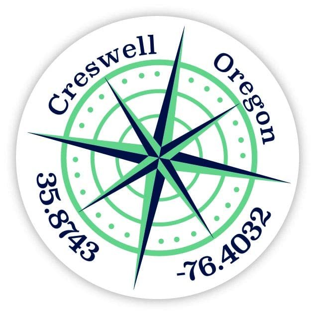 Creswell Oregon 2-Inch Vinyl Decal Sticker Latitude Longitude Compass Design