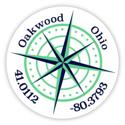 Oakwood Ohio 2-Inch Vinyl Decal Sticker Latitude Longitude Compass Design
