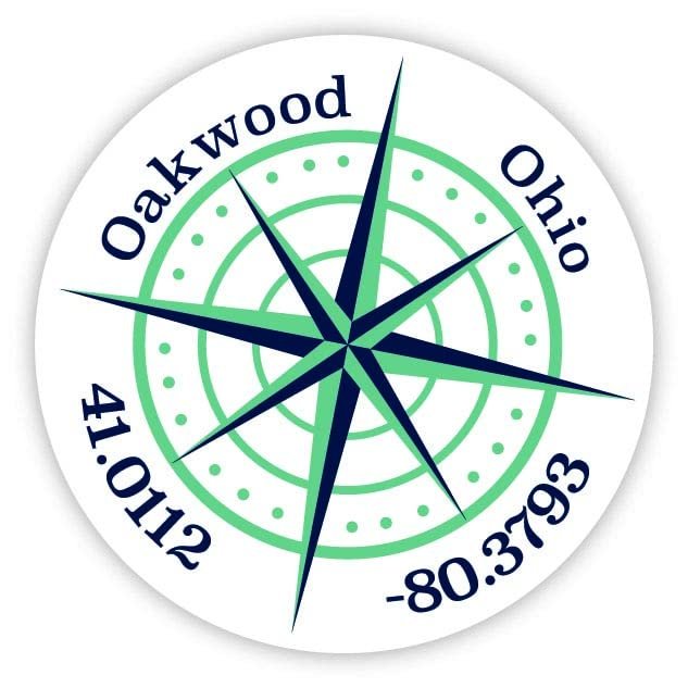 Oakwood Ohio 2-Inch Vinyl Decal Sticker Latitude Longitude Compass Design