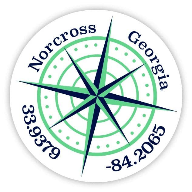 Norcross Georgia 2-Inch Vinyl Decal Sticker Latitude Longitude Compass Design