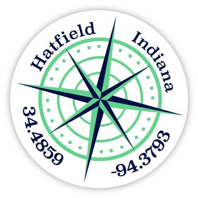 Hatfield Indiana 2-Inch Vinyl Decal Sticker Latitude Longitude Compass Design