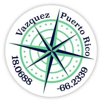 Vazquez Puerto Rico 2-Inch Vinyl Decal Sticker Latitude Longitude Compass Design