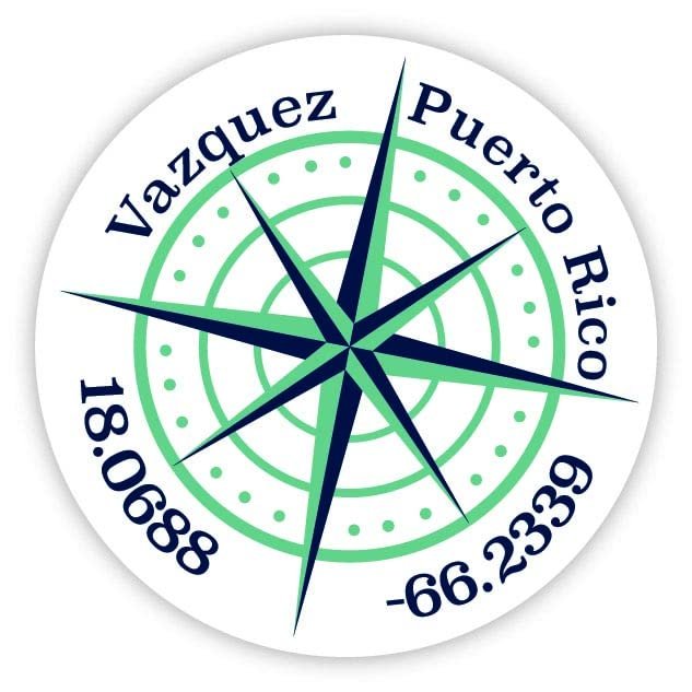 Vazquez Puerto Rico 2-Inch Vinyl Decal Sticker Latitude Longitude Compass Design