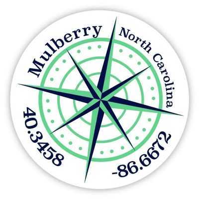 Mulberry North Carolina 2-Inch Vinyl Decal Sticker Latitude Longitude Compass Design