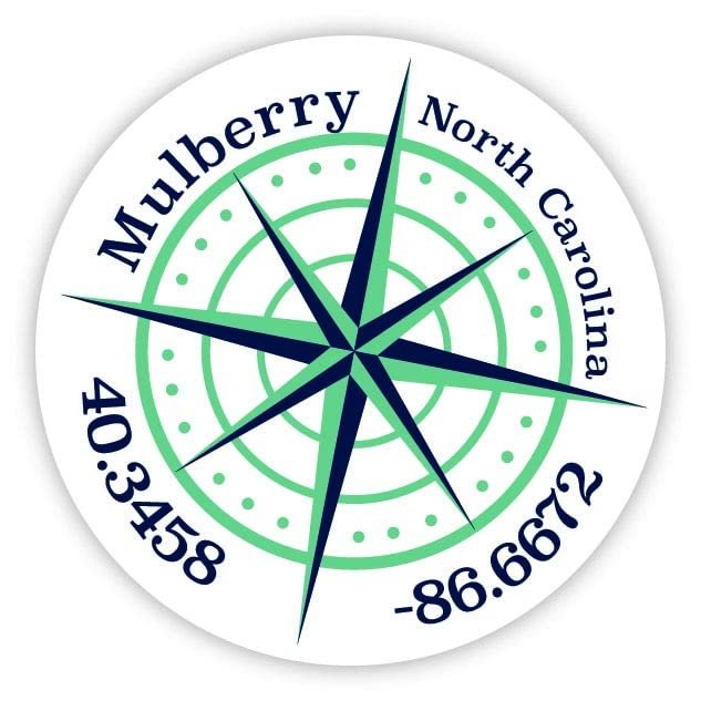 Mulberry North Carolina 2-Inch Vinyl Decal Sticker Latitude Longitude Compass Design