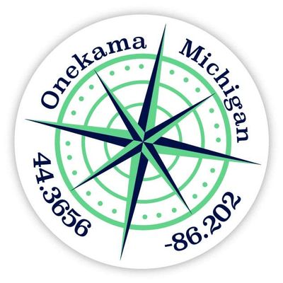 Onekama Michigan 2-Inch Vinyl Decal Sticker Latitude Longitude Compass Design