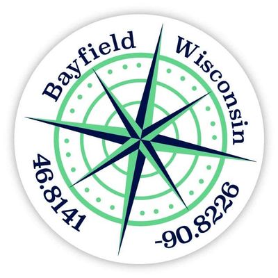 Bayfield Wisconsin 2-Inch Vinyl Decal Sticker Latitude Longitude Compass Design