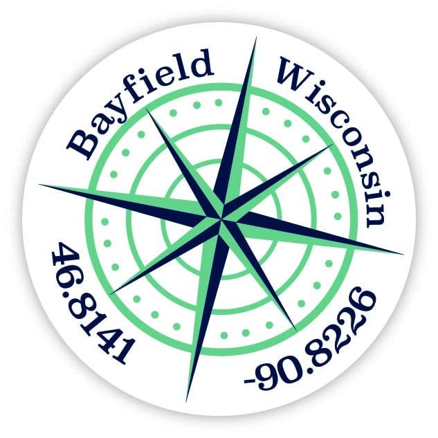 Bayfield Wisconsin 2-Inch Vinyl Decal Sticker Latitude Longitude Compass Design