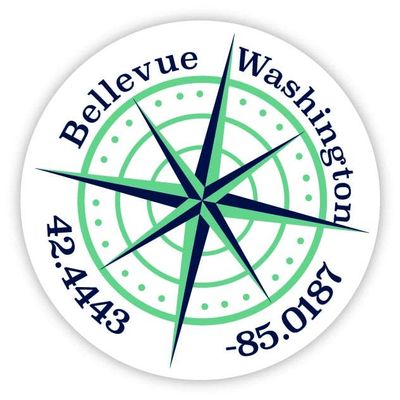 Bellevue Washington 2-Inch Vinyl Decal Sticker Latitude Longitude Compass Design