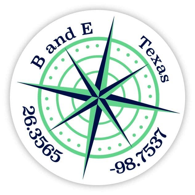 B and E Texas 2-Inch Vinyl Decal Sticker Latitude Longitude Compass Design