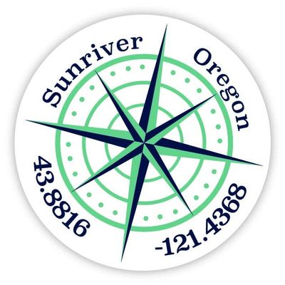 Sunriver Oregon 2-Inch Vinyl Decal Sticker Latitude Longitude Compass Design