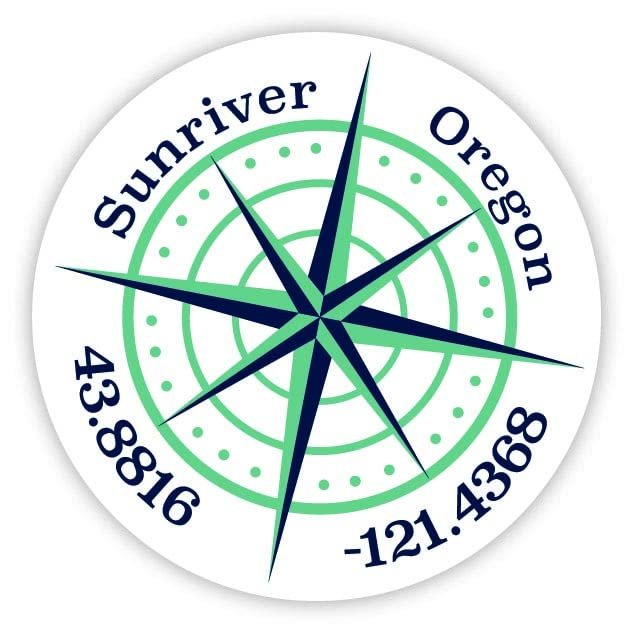 Sunriver Oregon 2-Inch Vinyl Decal Sticker Latitude Longitude Compass Design