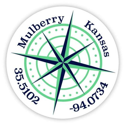 Mulberry Kansas 2-Inch Vinyl Decal Sticker Latitude Longitude Compass Design