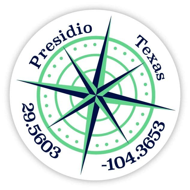 Presidio Texas 2-Inch Vinyl Decal Sticker Latitude Longitude Compass Design