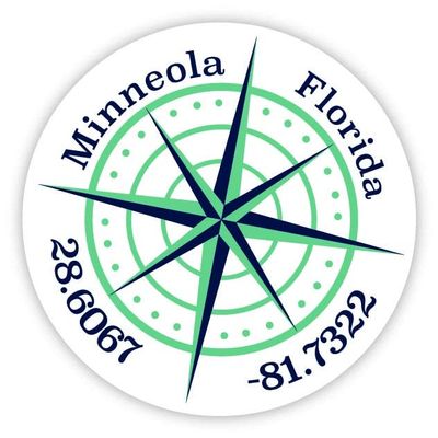 Minneola Florida 2-Inch Vinyl Decal Sticker Latitude Longitude Compass Design