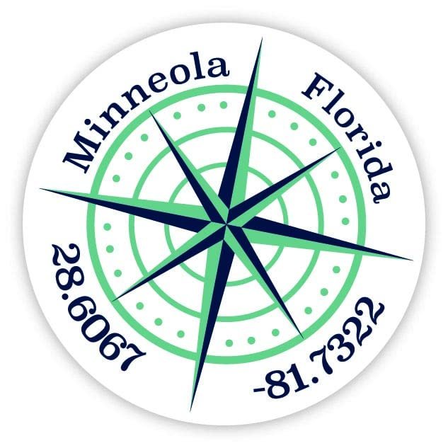 Minneola Florida 2-Inch Vinyl Decal Sticker Latitude Longitude Compass Design