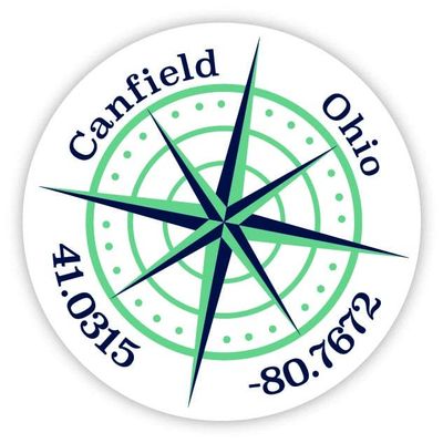 Canfield Ohio 2-Inch Vinyl Decal Sticker Latitude Longitude Compass Design