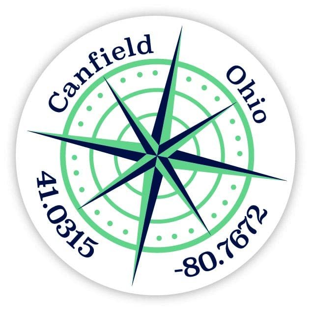 Canfield Ohio 2-Inch Vinyl Decal Sticker Latitude Longitude Compass Design