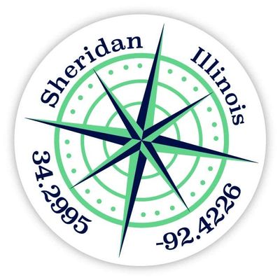 Sheridan Illinois 2-Inch Vinyl Decal Sticker Latitude Longitude Compass Design