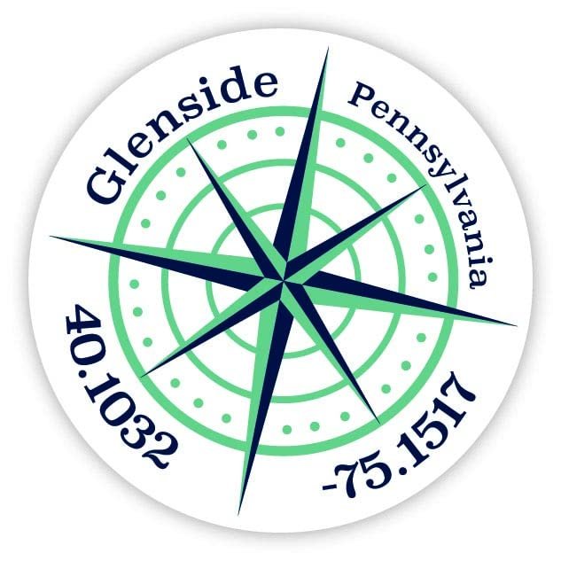 Glenside Pennsylvania 2-Inch Vinyl Decal Sticker Latitude Longitude Compass Design