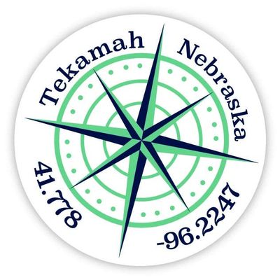 Tekamah Nebraska 2-Inch Vinyl Decal Sticker Latitude Longitude Compass Design