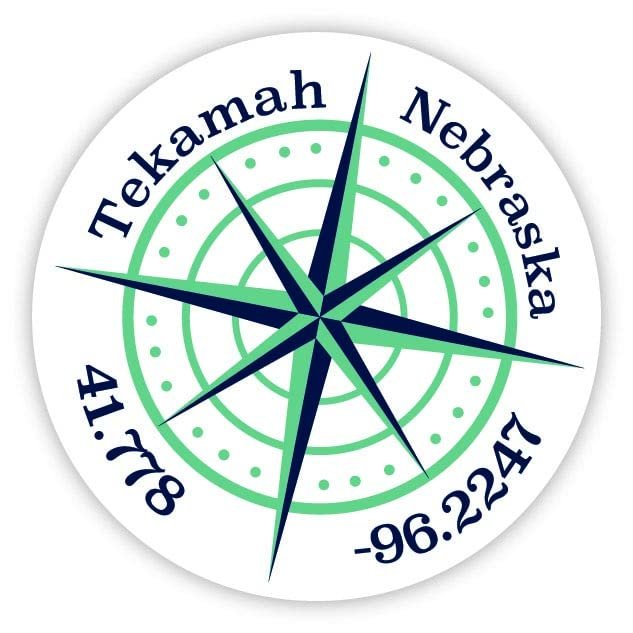 Tekamah Nebraska 2-Inch Vinyl Decal Sticker Latitude Longitude Compass Design