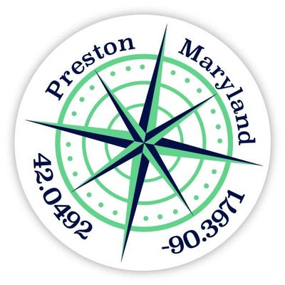 Preston Maryland 2-Inch Vinyl Decal Sticker Latitude Longitude Compass Design
