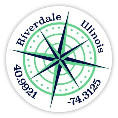 Riverdale Illinois 2-Inch Vinyl Decal Sticker Latitude Longitude Compass Design