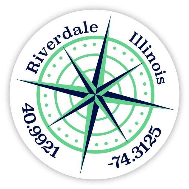 Riverdale Illinois 2-Inch Vinyl Decal Sticker Latitude Longitude Compass Design