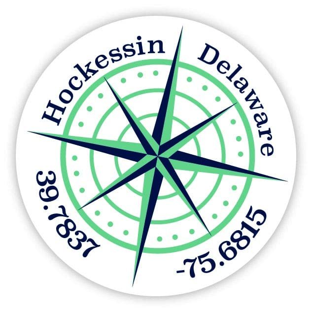 Hockessin Delaware 2-Inch Vinyl Decal Sticker Latitude Longitude Compass Design
