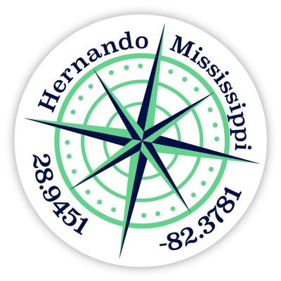 Hernando Mississippi 2-Inch Vinyl Decal Sticker Latitude Longitude Compass Design