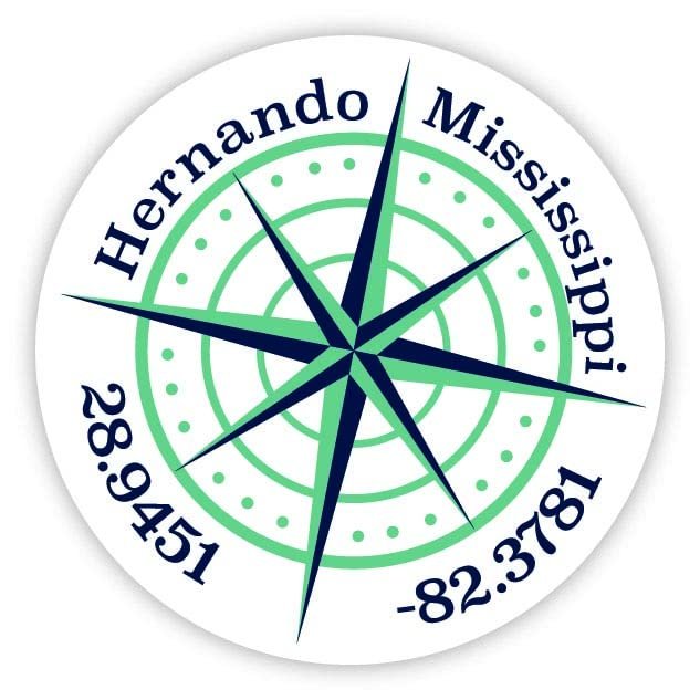 Hernando Mississippi 2-Inch Vinyl Decal Sticker Latitude Longitude Compass Design
