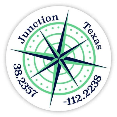 Junction Texas 2-Inch Vinyl Decal Sticker Latitude Longitude Compass Design