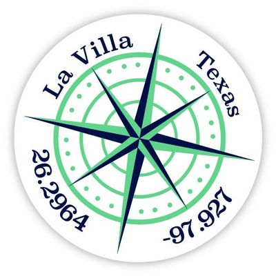 La Villa Texas 2-Inch Vinyl Decal Sticker Latitude Longitude Compass Design