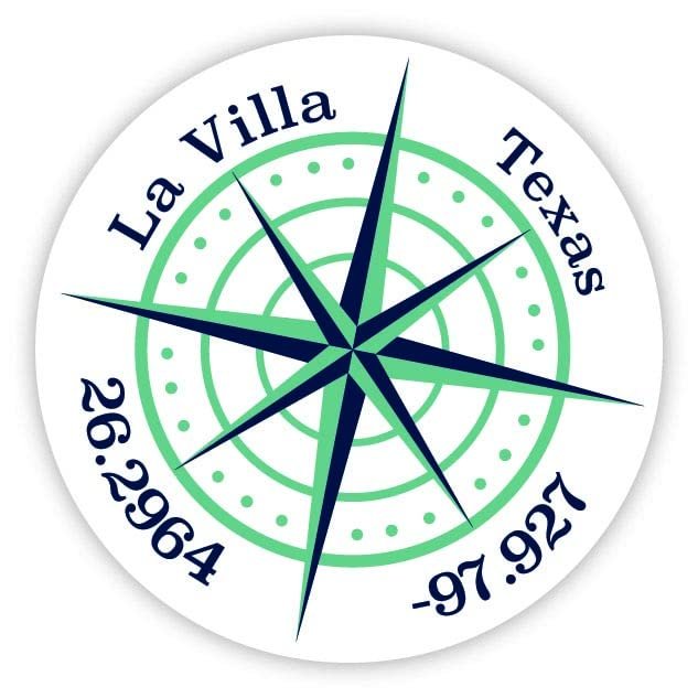 La Villa Texas 2-Inch Vinyl Decal Sticker Latitude Longitude Compass Design