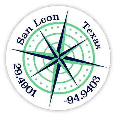 San Leon Texas 4-Inch Vinyl Decal Sticker Latitude Longitude Compass Design