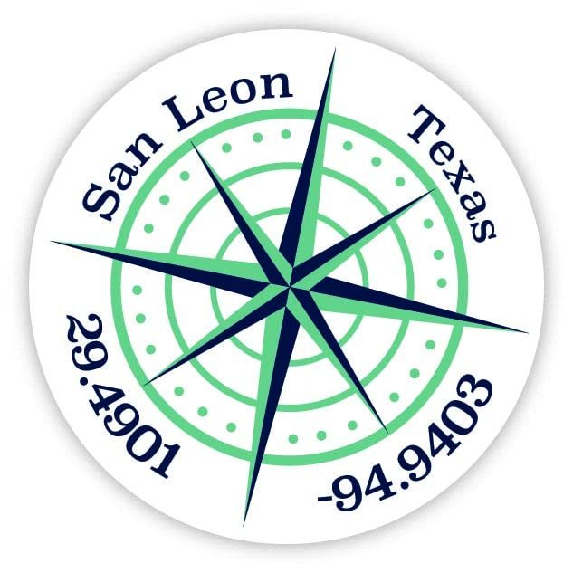 San Leon Texas 4-Inch Vinyl Decal Sticker Latitude Longitude Compass Design