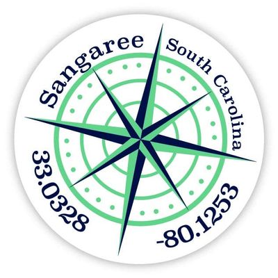 Sangaree South Carolina 2-Inch Vinyl Decal Sticker Latitude Longitude Compass Design