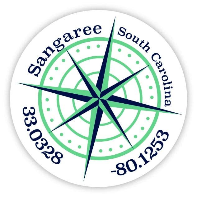 Sangaree South Carolina 2-Inch Vinyl Decal Sticker Latitude Longitude Compass Design