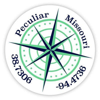 Peculiar Missouri 2-Inch Vinyl Decal Sticker Latitude Longitude Compass Design