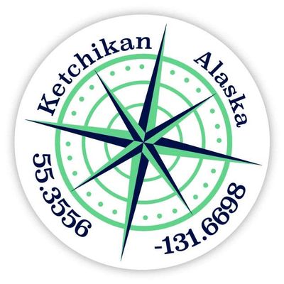 Ketchikan Alaska 2-Inch Vinyl Decal Sticker Latitude Longitude Compass Design