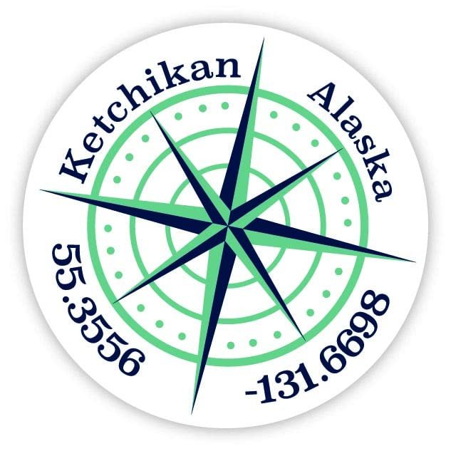 Ketchikan Alaska 2-Inch Vinyl Decal Sticker Latitude Longitude Compass Design