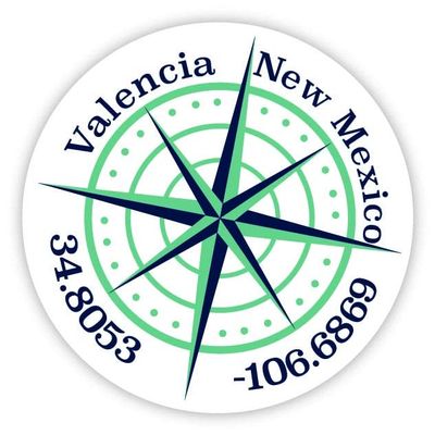 Valencia New Mexico 2-Inch Vinyl Decal Sticker Latitude Longitude Compass Design