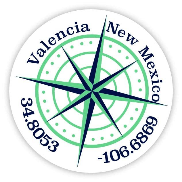 Valencia New Mexico 2-Inch Vinyl Decal Sticker Latitude Longitude Compass Design