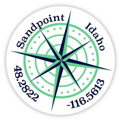 Sandpoint Idaho 2-Inch Vinyl Decal Sticker Latitude Longitude Compass Design